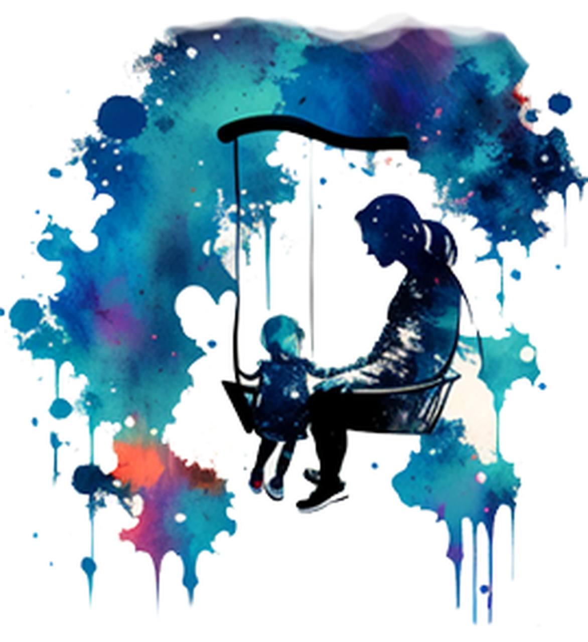 Rysunek kobiety i dziecka na huśtawce