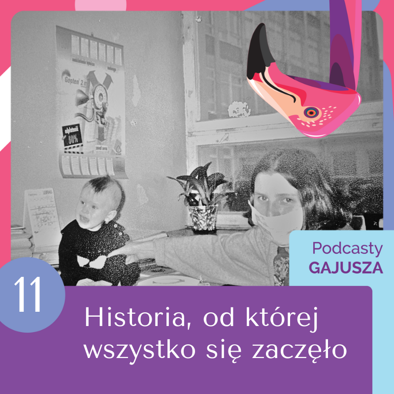 Okładka audiobooka „Historia, od której wszystko się zaczęło” – prezes Fundacji Gajusz Tisa Żawrocka-Kwiatkowska wraz ze swoim dzieckiem Gajuszem w pokoju.